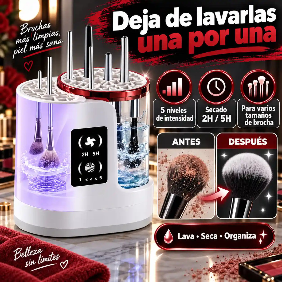 LavaBrochas - Secadora Eléctrico 3 en 1 ✨ | Limpia, seca y organiza tus brochas