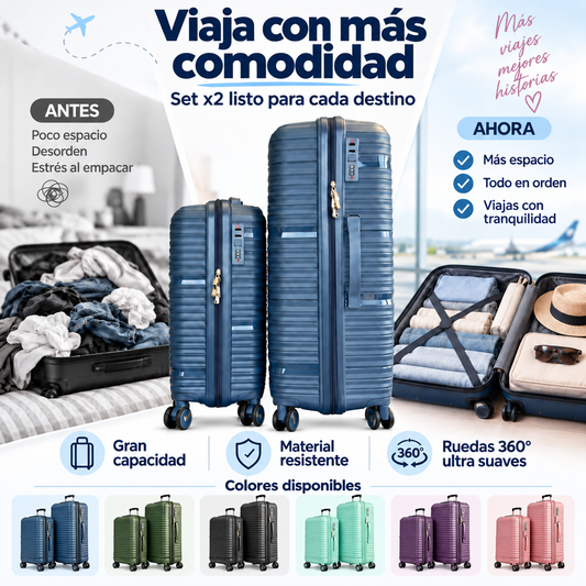 🧳 Set x2 Maletas Indestructibles | ✈️Viaja con Mayor Seguridad y Comodidad