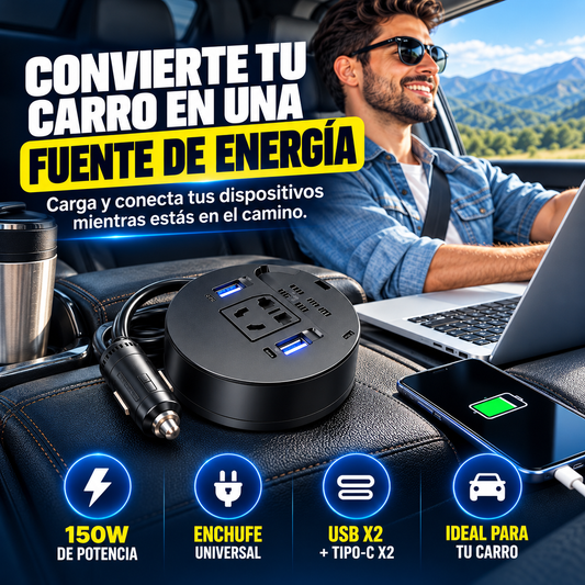 Inversor de Corriente para Auto 150W | Energía para tus dispositivos en el camino ⚡🚗