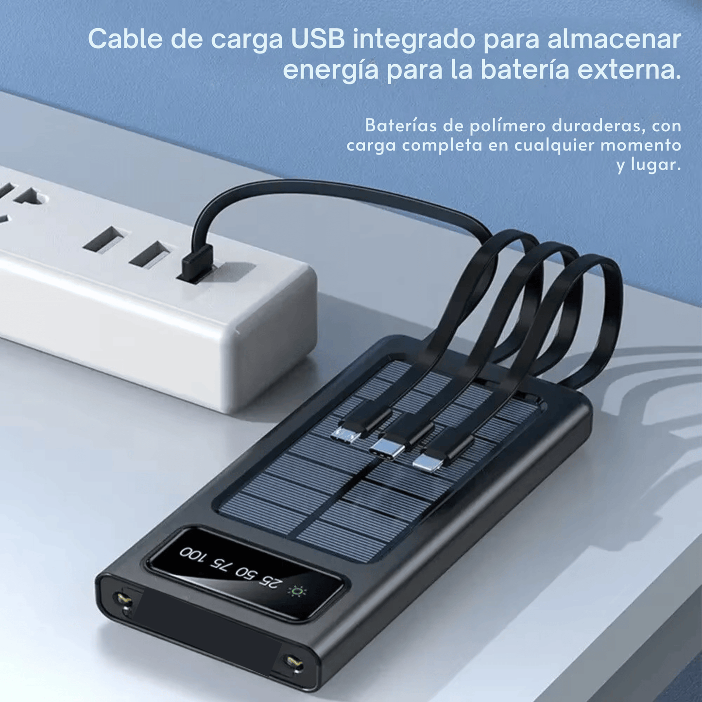 MEGA Power Bank DE 30.000mAh - VERSION MASTER con PANEL SOLAR de 4 cables USB - MULTIDISPOSITIVO