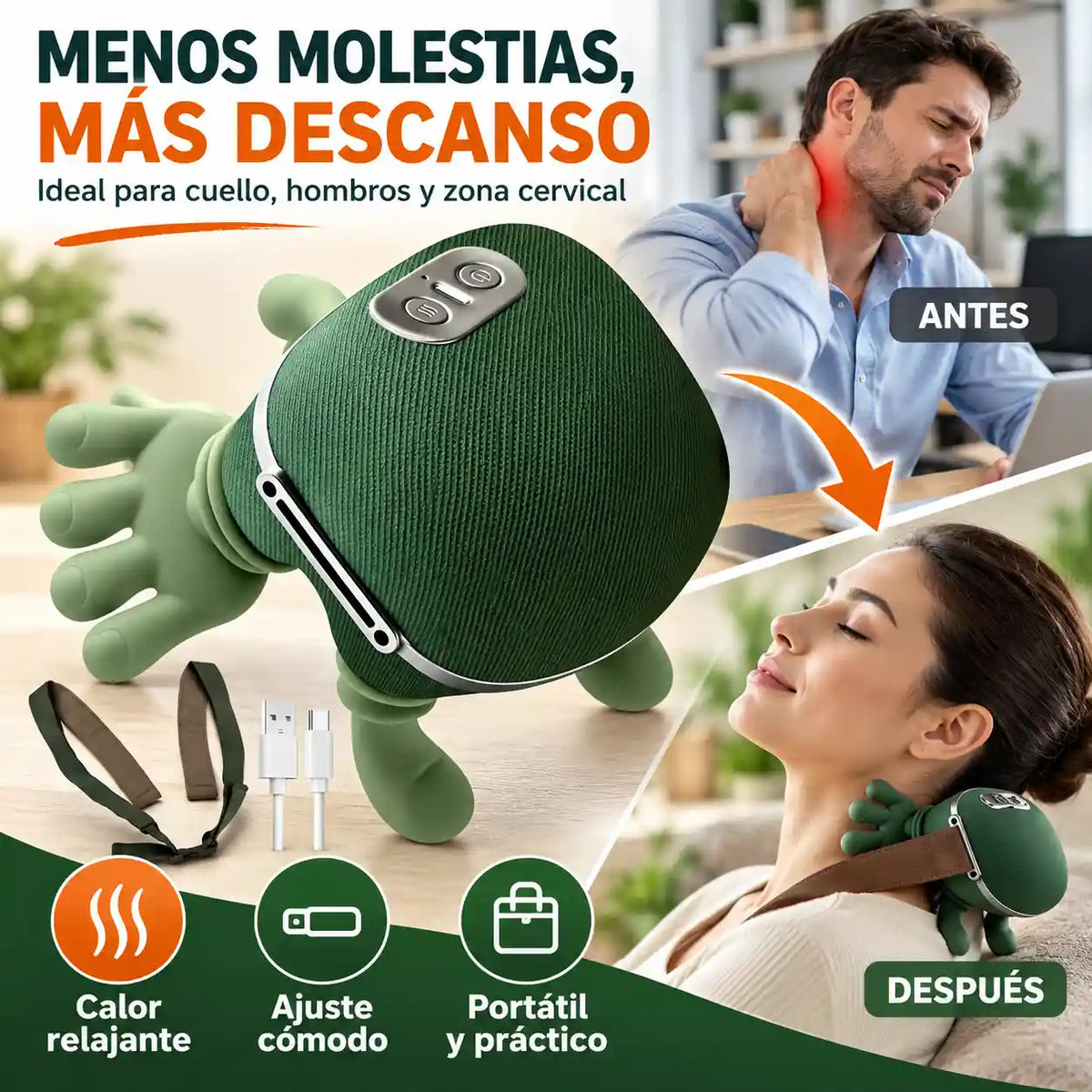 Masajeador de Cuello y Hombros con Calor - Manos Reales en Casa 🤲